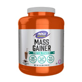 NOW Sports Mass Gainer Protein Powder in an orange container, offering 560 calories and 41g protein per serving.